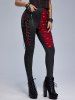 Gothic Colorblock Mesh Overlay Lace-up Zippered Skinny Pants -  