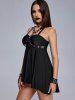 Gothic Grommets Ring PU Leather Straps Tankini Top -  