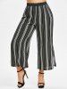 Plus Size Black White Stripe Print Buttons Split Wide Leg Pants -  