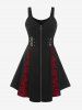 Plus Size Skull Mesh Lace Patchwork Full Zipper Straps Grommet Buckle A Line Tank Dress -  