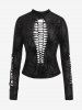 Gothic Flocking Spider Web Ripped Cutout Top -  
