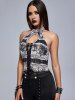 Gothic Tree Branch Print Halter Lace-up Cutout Cropped Tank Top -  