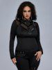Gothic Mesh Panel PU Studs D-ring Long Sleeve Top -  