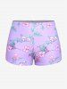 Maillot de bain tankini grande taille à imprimé floral et feuilles froncées, jambes courtes. - Violet clair M | US 10