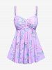 Maillot de bain tankini grande taille à imprimé floral et feuilles froncées, jambes courtes. - Violet clair M | US 10