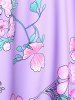 Maillot de bain tankini grande taille à imprimé floral et feuilles froncées, jambes courtes. - Violet clair M | US 10