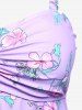 Maillot de bain tankini grande taille à imprimé floral et feuilles froncées, jambes courtes. - Violet clair M | US 10