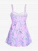 Maillot de bain tankini grande taille à imprimé floral et feuilles froncées, jambes courtes. - Violet clair M | US 10