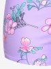 Maillot de bain tankini grande taille à imprimé floral et feuilles froncées, jambes courtes. - Violet clair M | US 10