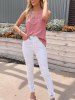 Solid Color Notched Pocket Patch Textured Casual Tank Top -  