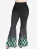 Plus Size Plaid Print Flare Pants -  