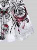 Haut à Bretelle Ajustable Gothique Fleur Crâne et Sang Imprimés (Sans Epaule) - Blanc 2X | US 18-20