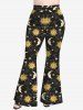 Plus Size Star Sun Moon Print Flare Pants -  