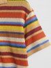 Colored Striped Beach Vacation Short Sleeves Knitted Shirt -  