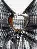 Plus Size Plaid Heart Print Lace Buckle Handkerchief Short Sleeve T-shirt -  