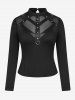 Gothic Mesh Panel PU Studs D-ring Long Sleeve Top -  