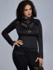 Gothic Mesh Panel PU Studs D-ring Long Sleeve Top -  