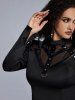 Gothic Mesh Panel PU Studs D-ring Long Sleeve Top -  