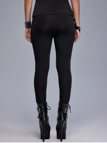 Gothic Sheer Mesh Panel Buckle Grommets Skinny Pants