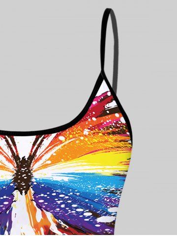 3D Paint Splatter Printed Backless Spaghetti Strap Tankini Top