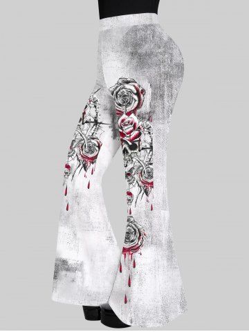Gothic Blood Rose Print Flare Pants - WHITE - M | US 10