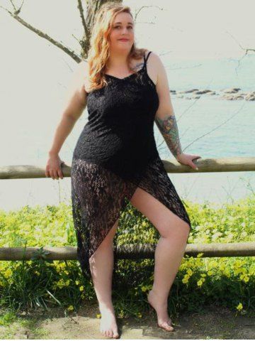 Plus Size Convertible Beach Sheer Lace Maxi Cover Up Wrap Dress - BLACK - 1XL
