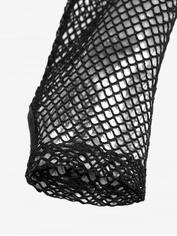 Gothic Sheer Fishnet Cutout Grommets Ring Zip Front Crop Top