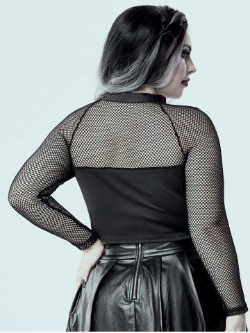 Gothic Sheer Fishnet Cutout Grommets Ring Zip Front Crop Top