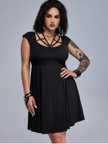 Gothic Strappy Rings A Line Dress