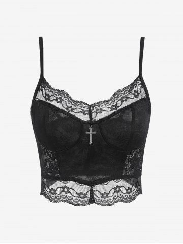 Gothic Lace Panel Crucifix Decor Cropped Bustier Camisole