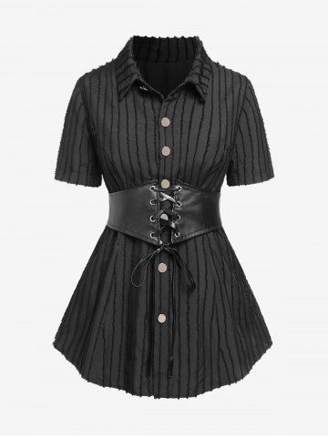 Gothic Jacquard PU Leather Lace-up Corset Shirt