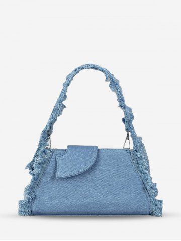 Denim Frayed Shoulder Bag - BLUE KOI