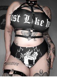 Gothic Figure and Letter Graphic Bandeau Bikini Swimwear -  