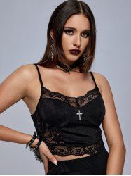 Gothic Lace Panel Crucifix Decor Cropped Bustier Camisole -  