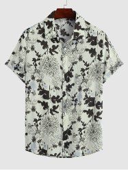 Cotton and Linen Textured Flowers Pattern Shirt -  