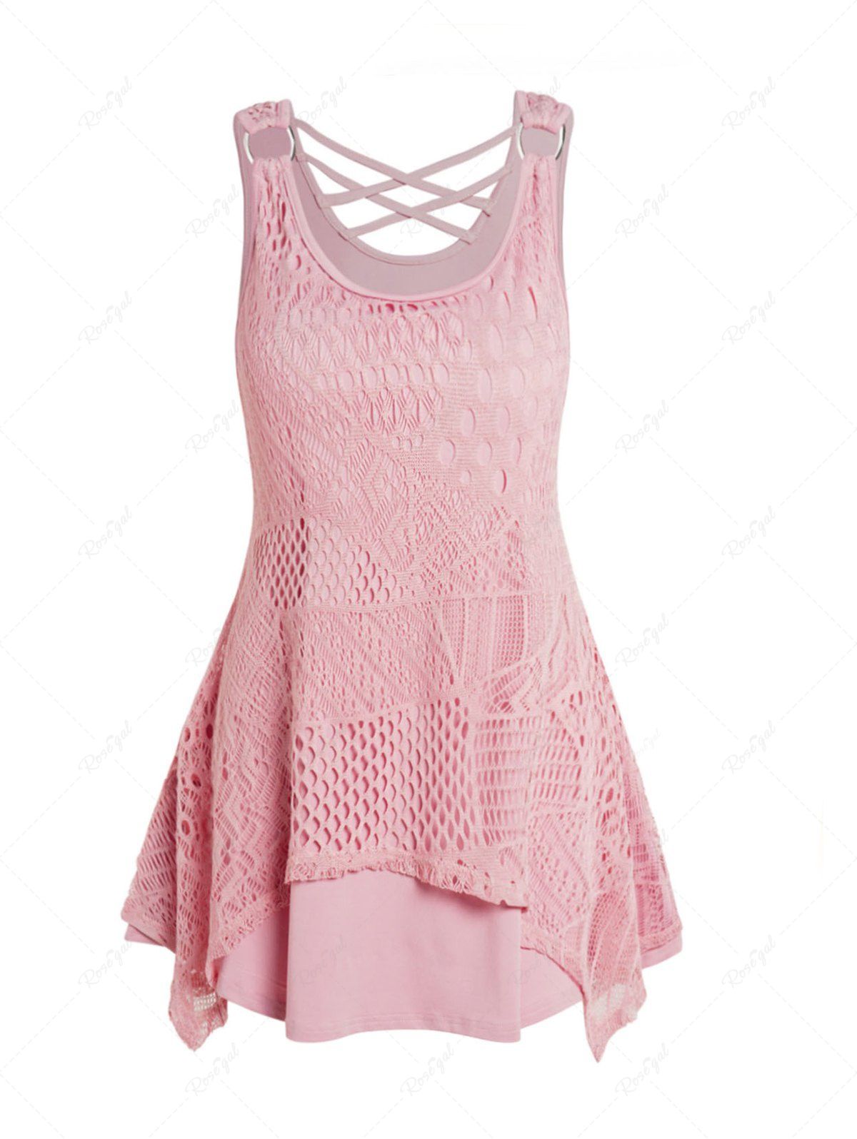 Online Solid Color O Ring Crisscross Hollow Out Long Tank Top  