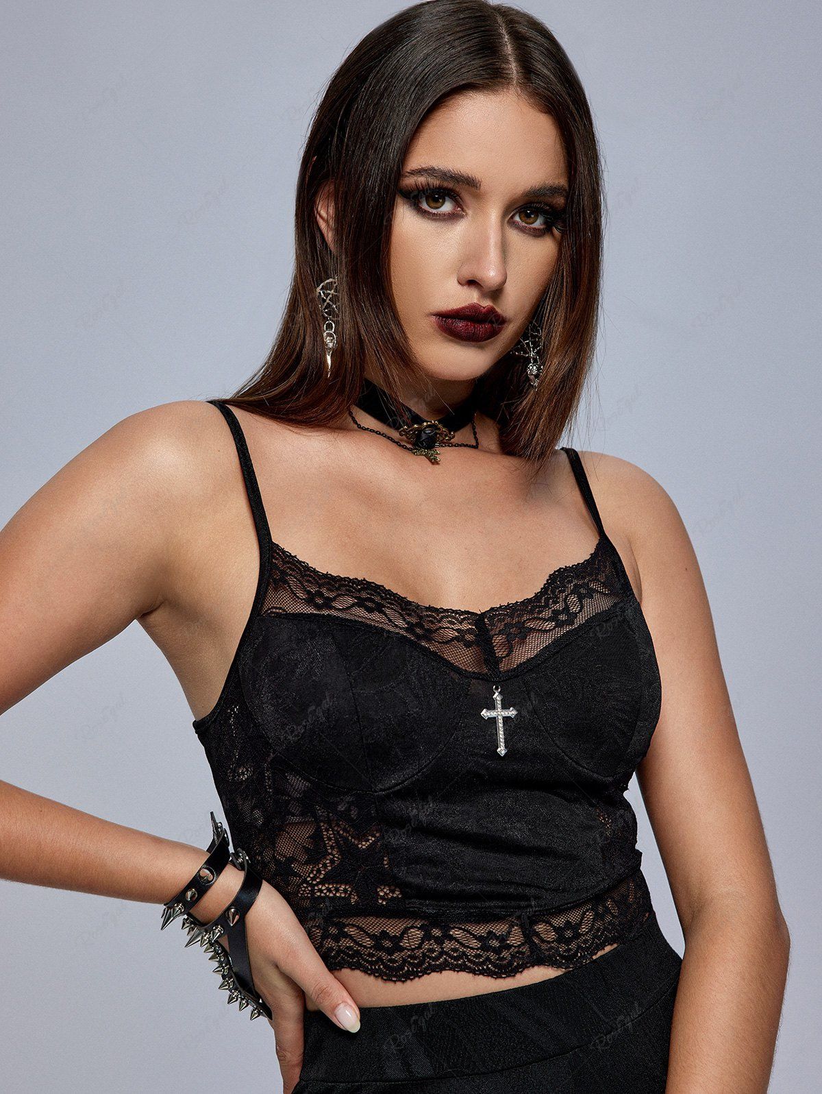 Online Gothic Lace Panel Crucifix Decor Cropped Bustier Camisole  