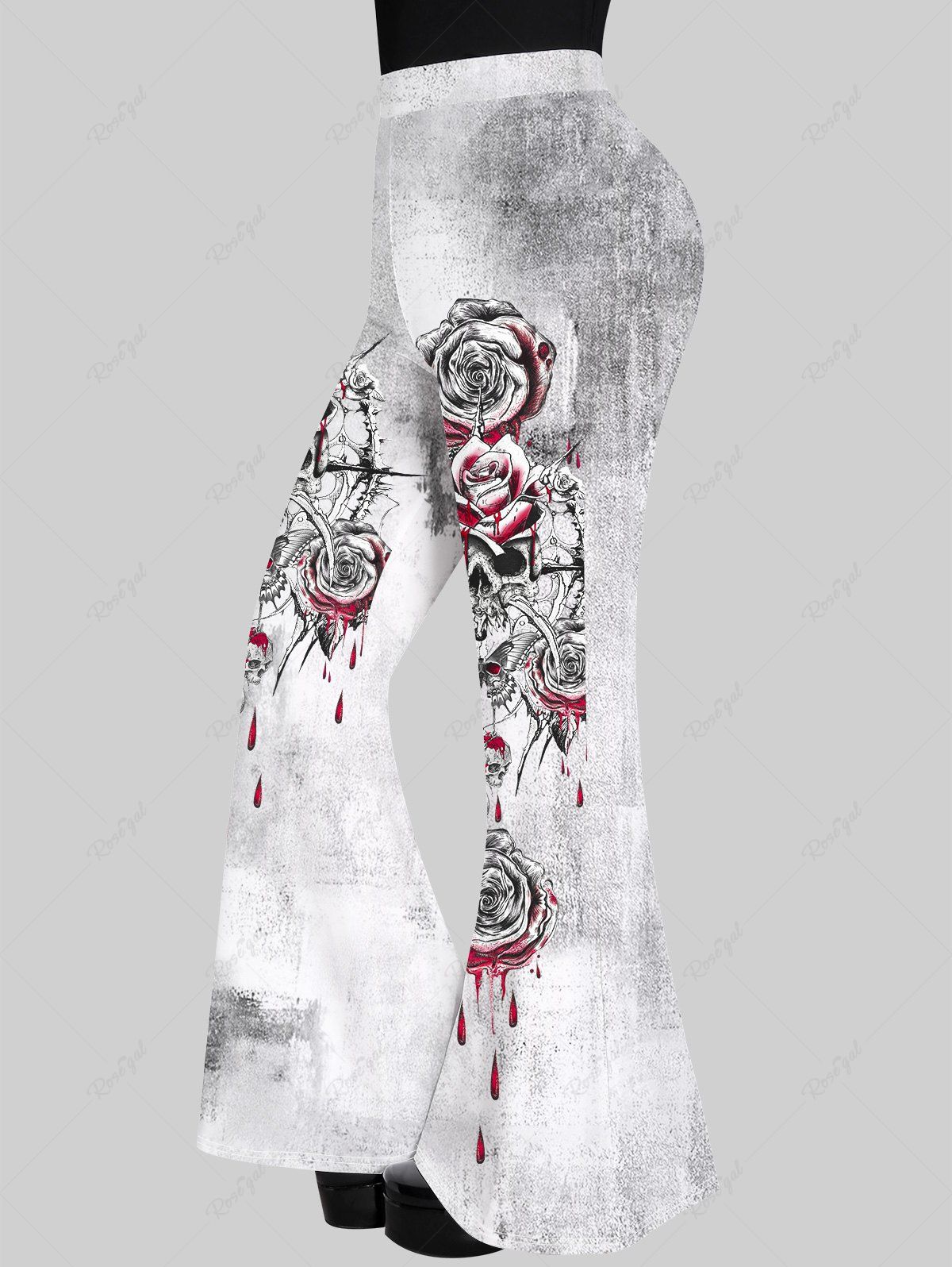 Store Gothic Blood Rose Print Flare Pants  