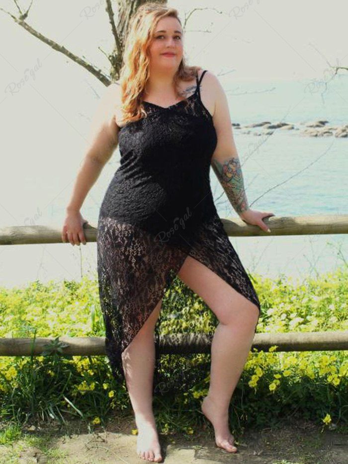 Fancy Plus Size Convertible Beach Sheer Lace Maxi Cover Up Wrap Dress  