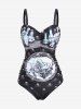 Maillot de Bain Gothique Bouteille Squelette Imprimée à Volants Une-Pièce - Noir M | US 10