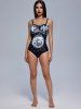 Gothic Skull Skeleton Bottle Print Ruched One-piece Swimsuit -  