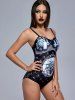 Gothic Skull Skeleton Bottle Print Ruched One-piece Swimsuit -  