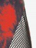 Maillot de Bain Tankini Gothique Teinté Main Panneau en Résille Squelette sans Dos - Rouge M | US 10