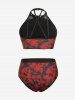 Gothic Tie Dye Skeleton Hand Print Fishnet Panel Grommets Tankini Swimsuit -  