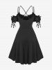 Gothic Guipure Lace Applique Tassel Crisscross Cold Shoulder Dress -  