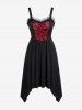 Robe Mi-Longue Asymétrique Gothique Noué Contrasté Panneau en Dentelle à Volants - Rouge 5x | US 30-32