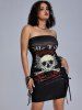 Gothic Skull Graphic Lace-up Bodycon Bandeau Dress -  