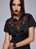 Gothic Lace Panel Bow Pleated Detail Flutter Sleeve Dress -  