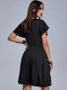 Gothic Lace Panel Bow Pleated Detail Flutter Sleeve Dress -  