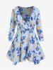 Plus Size Plunge Ruffle Floral Print Blouse -  